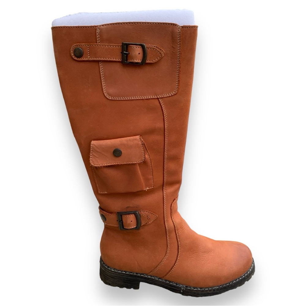 V Italia European Leather Tan Tall Knee High Fall Winter Cargo Combat Boots - Picture 7 of 13